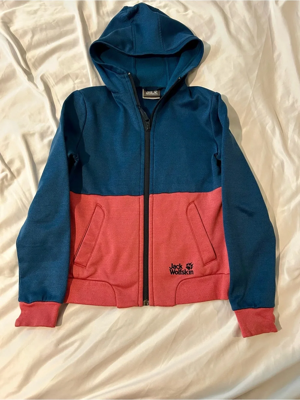 Jack Wolfskin Kids Fleece Hoodie Jacket Blue Pink Youth Small 140/146 9-10